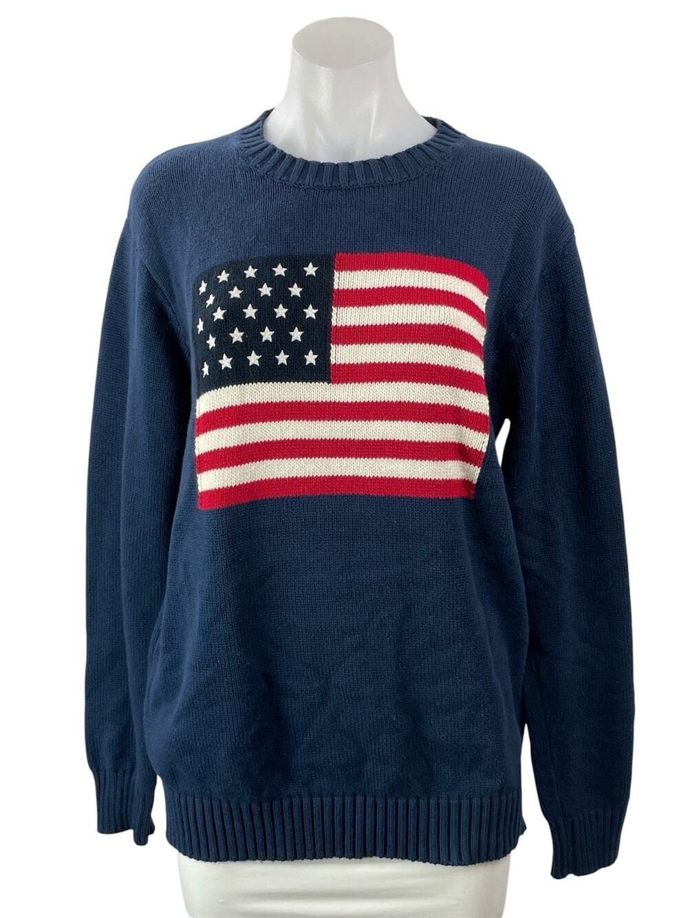 Brandy Melville Women's Dark Blue Long Sleeves American Flag Knit Sweater Top M